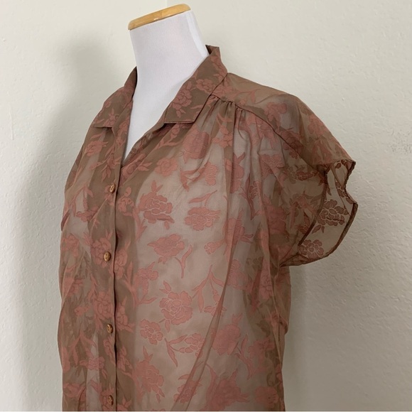Vintage Y2K Semi Sheer Floral Button Up Blouse Women’s L Whimsygoth Romantic - Picture 10 of 16
